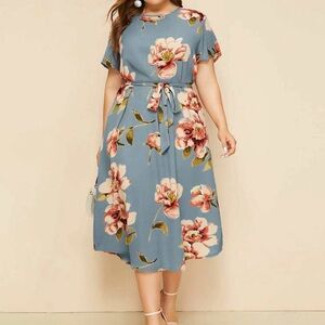 SHEIN Blue and Red Floral Midi Dress